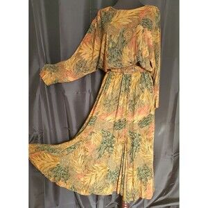 Vtg 80s whimsycore fairy festival dress belted abstract  earth tones Sz 8